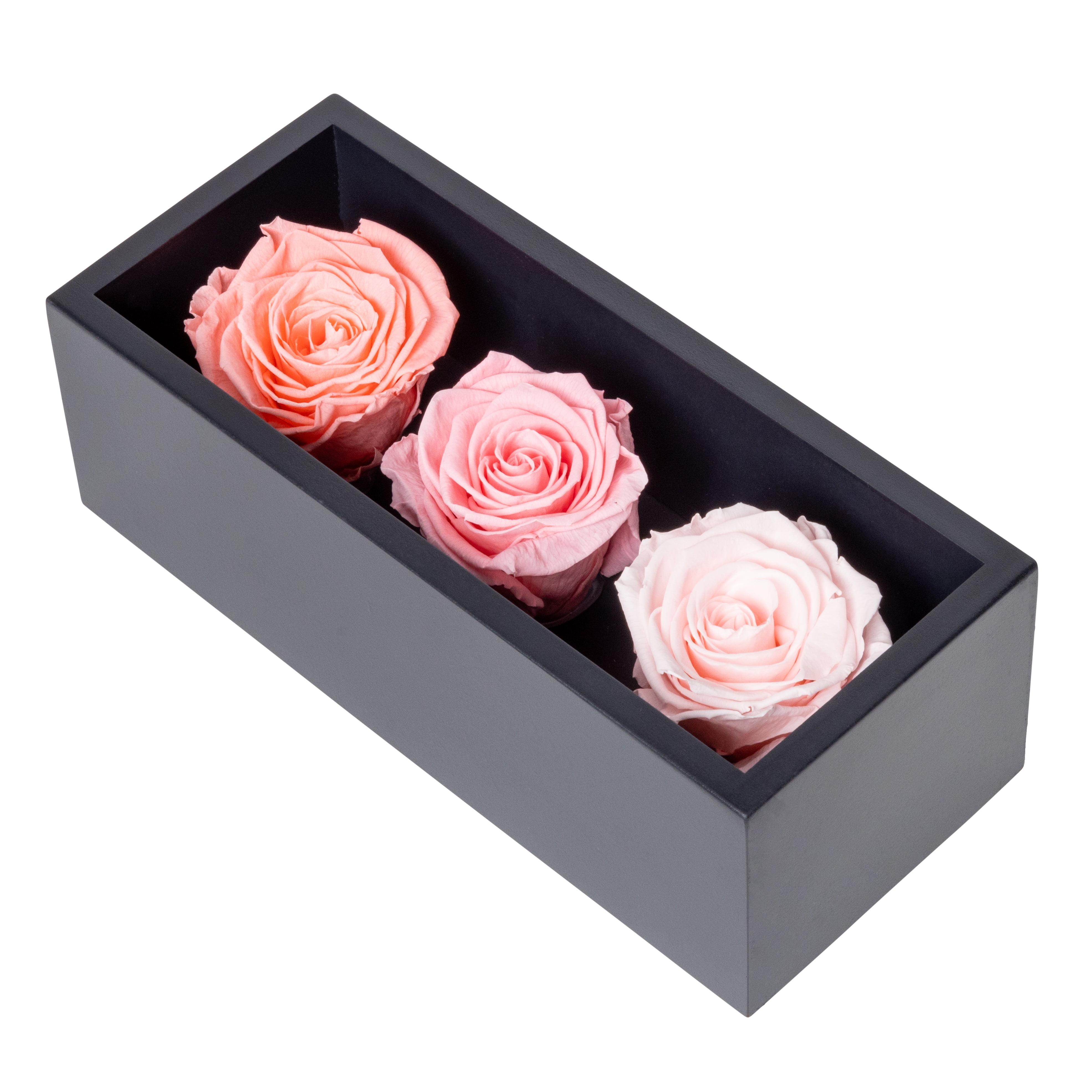 Valentine's Day Preserved Roses in Wood Box, 3 Pink Birthday Flowers