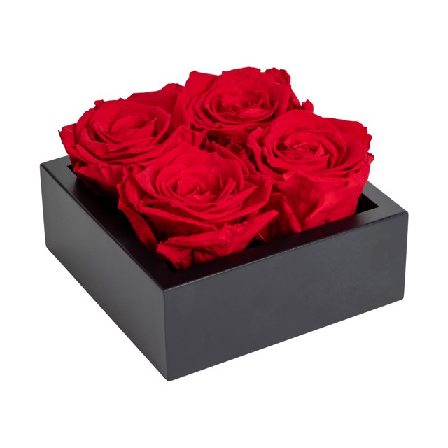 Valentine's Day Preserved Roses in Wood Box, 4 Red Birthday Flowers