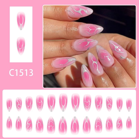 Valentine's Day Press On Nails - 24pc Pink Gradient Blush Valentine's Day Nail Art, Almond-shaped Press-on Nails,Reusable Acrylic Fake Nails for Women