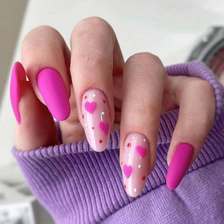 Valentine's Day Press on Nails Pink Short Medium Almond Acrylic