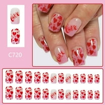 Valentine's Day Press on Nails Short Square Nude Pink False Nails withLove Heart Designs Glossy Full Cover Stick on Nails Acrylic Valentine Artificial Nails for Women DIY Nails Art Decoration