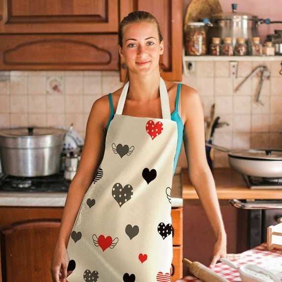 Valentine's Day Print Linen Apron for Adults - Durable Kitchen & Restaurant Workwear, 68x55cm Washable Apron (Family Gift, Hotel Use) Multicolor