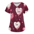 thumbnail image 1 of Valentine's Day Print Scrub Tops Women Love Heart Printed V-Neck Breathable T-Shirts Short Sleeve Professionals Soft Stretch Workwear Shirt with Pockets red 3X-Large, 1 of 4