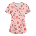 thumbnail image 1 of Valentine's Day Print Scrub Tops Women Love Heart Printed V-Neck Breathable Workwear Shirt Short Sleeve Professionals Soft Stretch Scrub Tops with Pockets pink Medium, 1 of 4