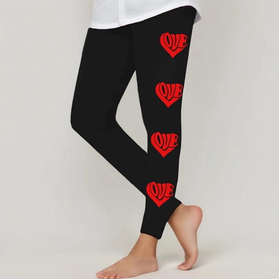 Valentine's Day Printed Pants Girls High Waist Stretchy Soft Tights Leggings Pants School Wearing Trousers