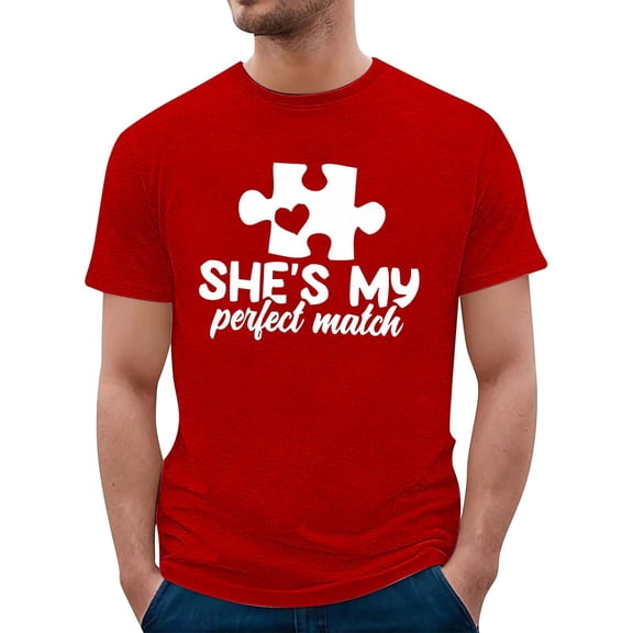 Valentine's Day Printed Round Neck Short Sleeved Casual T Shirt Top For Both Male And Female Couples