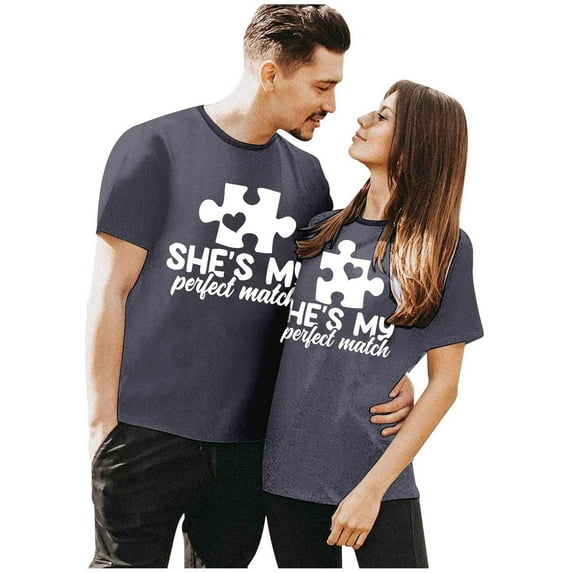 Valentine's Day Printed Round Neck Short Sleeved Casual T Shirt Top For Both Male And Female Couples Workout Shirt Womens Women Swim Tee Exercise Tops Turtle Neck Ladies Girls Long Sleeve Ladies Tees