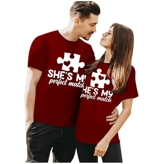 Valentine's Day Printed Round Neck Short Sleeved Casual T Shirt Top For Both Male And Female Couples Workout Shirt Womens Women Swim Tee Exercise Tops Turtle Neck Ladies Girls Long Sleeve Ladies Tees