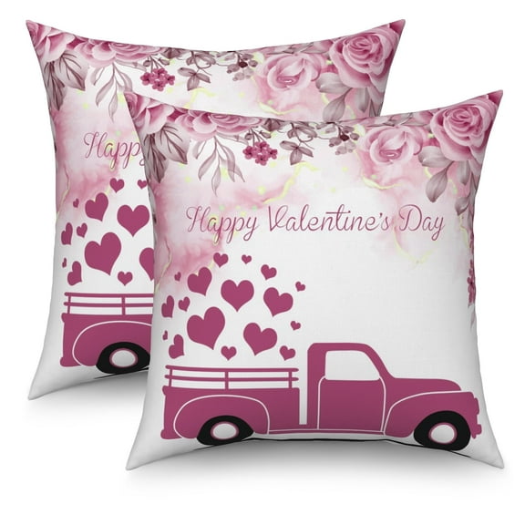 Valentine's Day Purple Throw Pillow Covers 18x18 Set of 2,Truck Love Heart Decorative Pillow Cases for Bedroom Sofa Couch