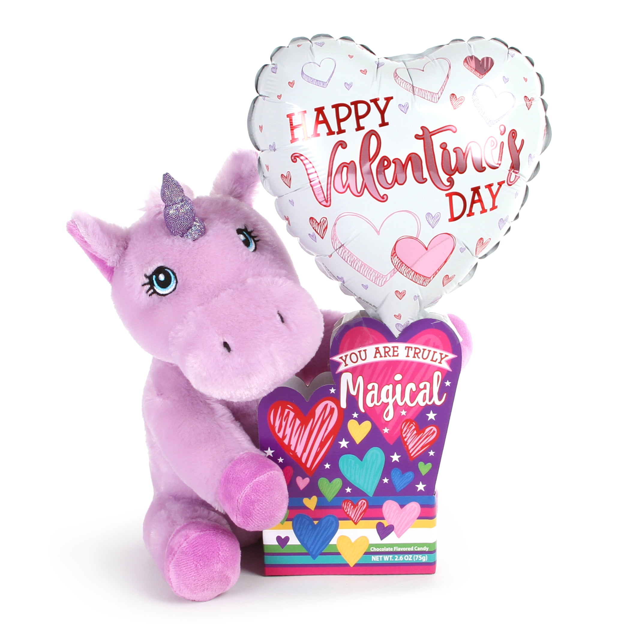 Valentine's Day Purple Unicorn Plush Toy with Chocolate Candy Gift, by ...