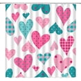 thumbnail image 1 of Valentine''s Day RV Shower Curtain Hot Pink Teal Heart Dot Checkered Plaid Sweet Love Romantic Women Girl Small Stall Bathroom Home Curtain with Hooks,36" Wx70 H, 1 of 6