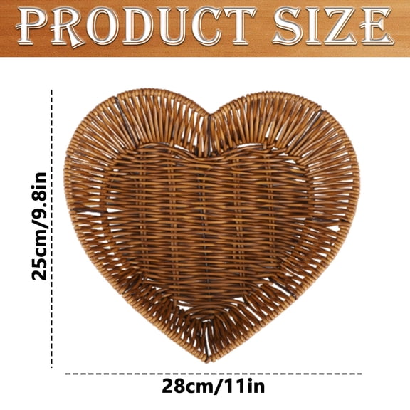 Valentine's Day Rattan Basket, Heart Shaped Handmade Woven Storage Basket, Simulation Rattan Basket Serving Display Basket, Snack Candy Fruit Vegetable Cosmetic Basket, 11*9.8 inch