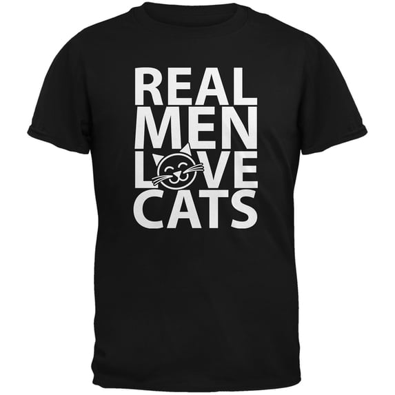 Valentine's Day - Real Men Love Cats Black Adult T-Shirt - Large