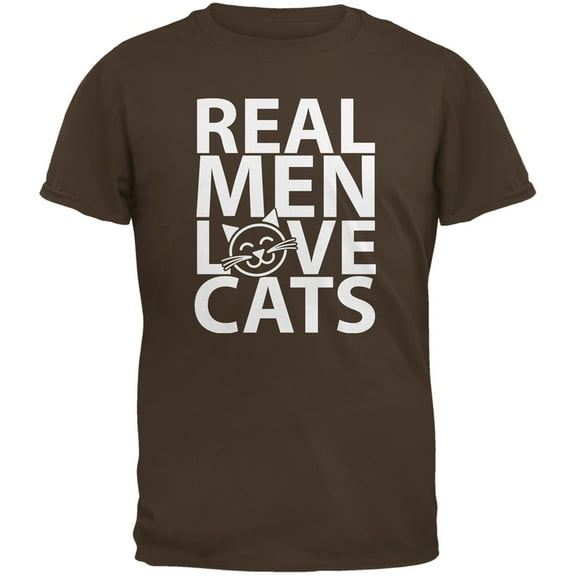 Valentine's Day - Real Men Love Cats Brown Adult  T-Shirt - X-Large