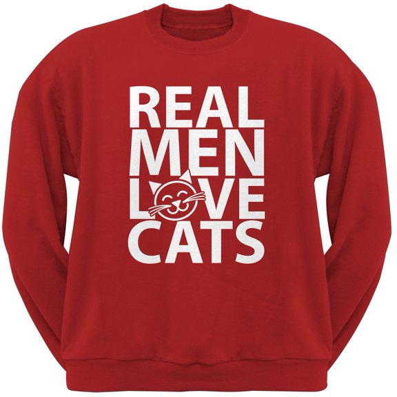 Valentine's Day - Real Men Love Cats Red Adult Crew Neck Sweatshirt