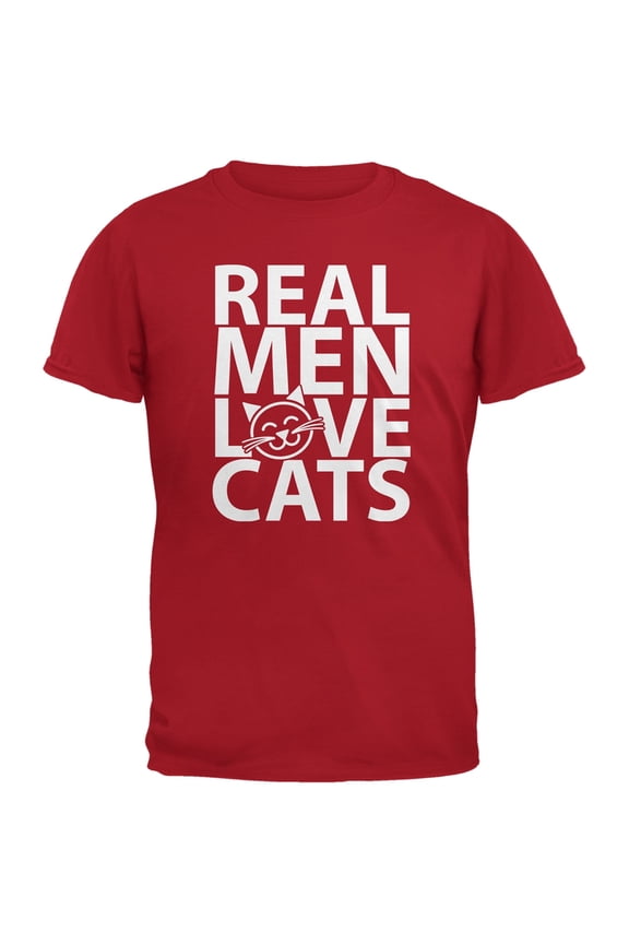 Valentine's Day - Real Men Love Cats Red Adult T-Shirt - Medium