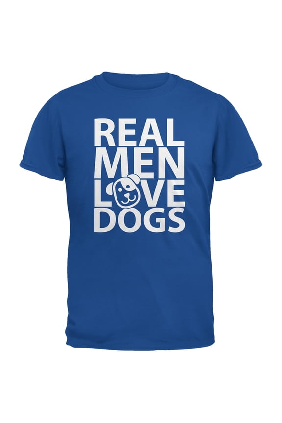 Valentine's Day - Real Men Love Dogs Blue Adult T-Shirt - X-Large