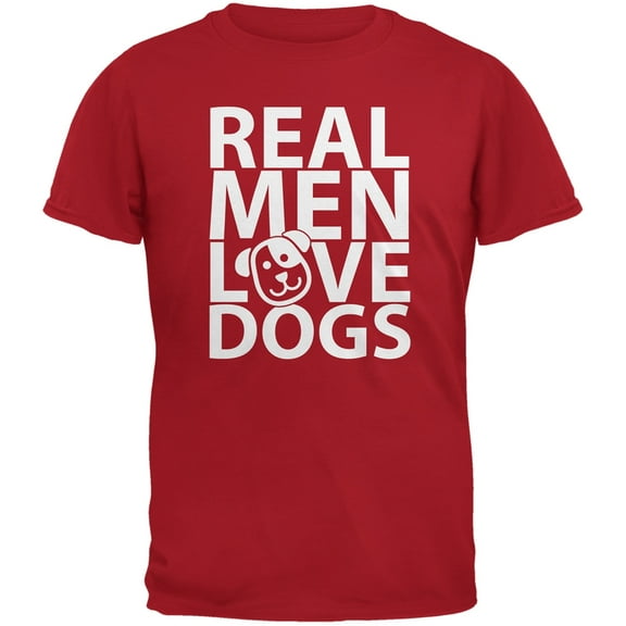 Valentine's Day - Real Men Love Dogs Red Adult T-Shirt - Large