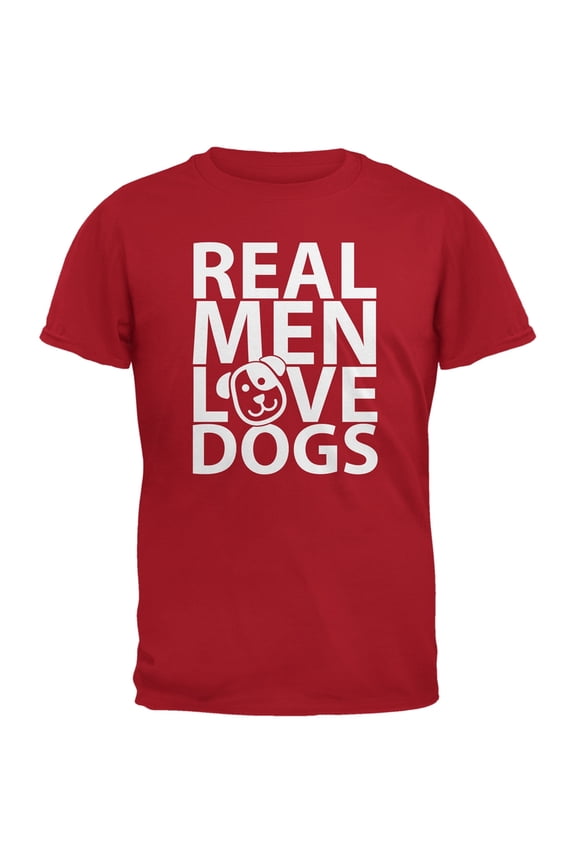 Valentine's Day - Real Men Love Dogs Red Adult T-Shirt - Large