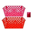 thumbnail image 1 of Valentine’s Day Rectangle Heart Baskets - Multi-Use Plastic Storage Bins with Built-in Handles | Red & Pink Organizer for Home School Office Kitchen Gifts Storage - Includes Bonus Canzonet Pennette, 1 of 7