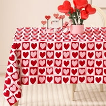 Valentine''s Day Rectangle Tablecloth Red Pink Hearts Plaids Fabric Table Cloth Washable Love Heart Table Cover for Wedding Anniversary, 60 x 84 Inch