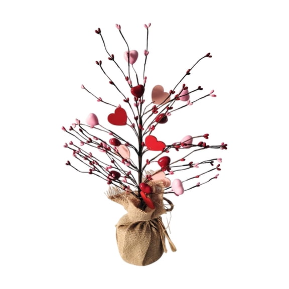 Valentine's Day Red Berries Decorative Tree, Artificial Tree with Heart Ornaments for Home Tabletop Decor, Romantic Wedding Centerpiece, Party Arrangement