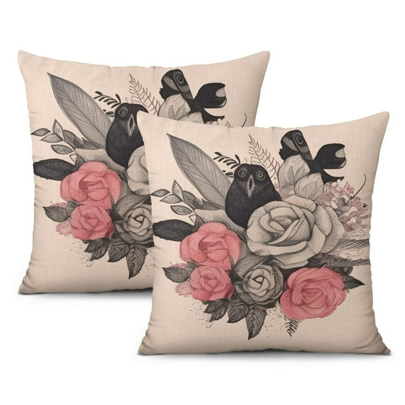 Valentine's Day Red Black Rose Flower Romantic Anniversary Gift Throw Pillow Covers 18 X 18 Inch, Set Of 2, Linen Study Sofa Cushion Cover Indoor Living Room Home Decor