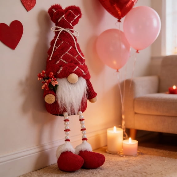 Valentine's Day Red Gnome Decor, Red Heart-Patterned Plush Standing Doll, Romantic Home Decor Ornament for Tiered Trays,Festive Valentine's Styling Piece with Soft Fabric & Charming Design