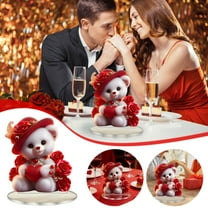 Valentine's Day Red Hat Rose Teddy Bear Acrylic Ornament - Romantic Christmas & Decorations 2026 Table & Tree Decor, Cute Teddy Bear Festive Love-Themed Statue, Winter Holiday Gift, 7.1*7.9in, Red
