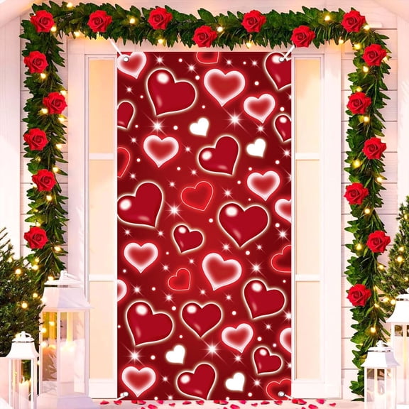 Valentine''s Day Red Heart Door Cover Decorations Photo Backdrop Early 2000s Background for Photography Happy Birthday Banner Old School Valentines Selfile Wall (Red)