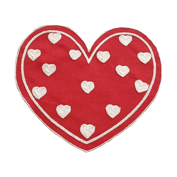 Valentine's Day Red Heart Embroidered Placemat, 13.7x13.7in Romantic No-Slip Table Mat for Dinner Parties & Home Decor