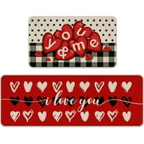 Valentine''s Day Red Heart Kitchen Rugs Set of 2, I Love You Buffalo Plaid Check Polka Dot Farmhouse Kitchen Mats Decor, Anniversary Wedding Floor Door Mat Home Decorations -17x29 and 17x47 Inch