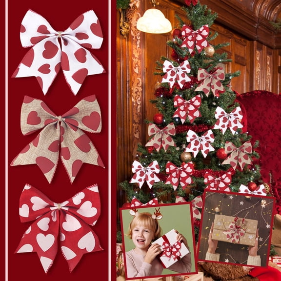 Valentine's Day Red Heart Pattern Bow Decoration Cute and Stylish Accessory for Special Occasions