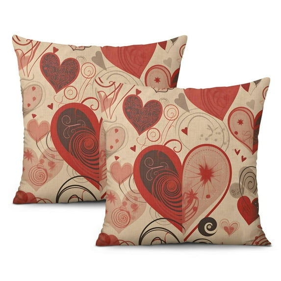 Valentine's Day Red Heart Pillowcases,Boho Style Throw Pillow Covers 18 X 18 Inch, Set Of 2, Linen Study Sofa Cushion Cover Indoor Living Room Home Decor