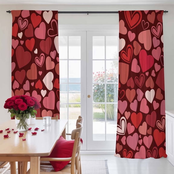 Valentine's Day Red Heart Seamless Chiffon Sheer Curtains 84 Inches Long, Romantic Love 2 Rod Pocket Window Treatment Voile Drapes Curtains for Living Room Bedroom,2 Panels, 52x84In