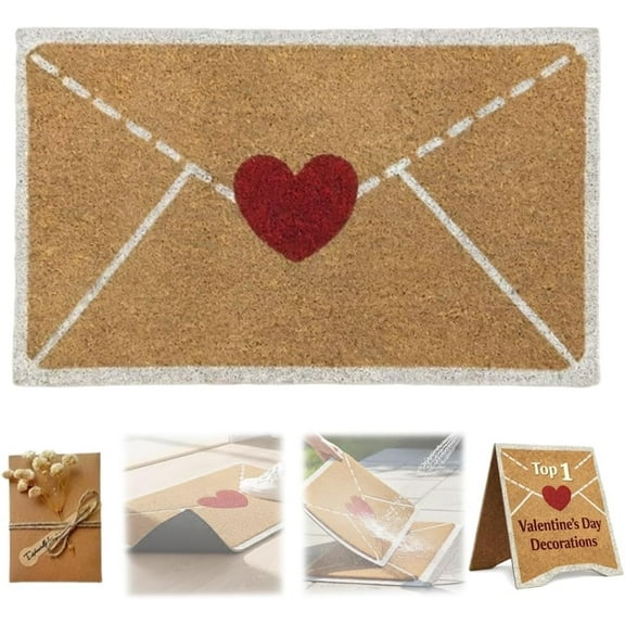 Valentine's Day Red Heart-Shaped Envelope Outdoor Faux Coconut Fiber Doormat,Valentine Rug Outdoor,Envelope Heart Artificial Coir Door Mat(#1,40*60cm)