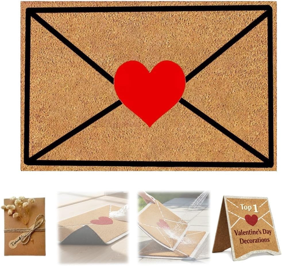 Valentine's Day Red Heart-Shaped Envelope Outdoor Faux Coconut Fiber ...