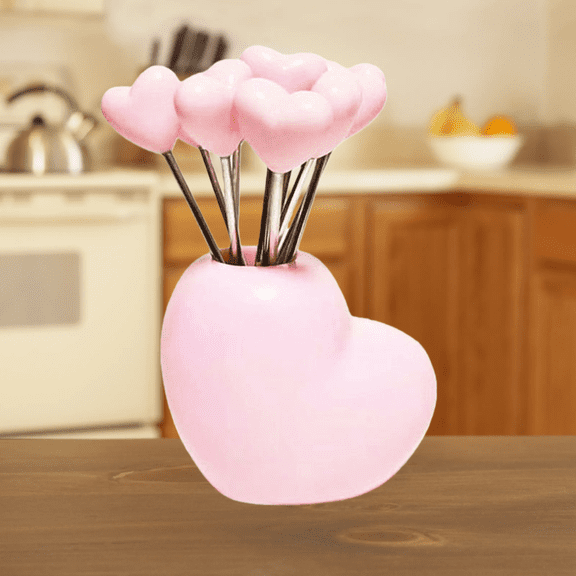 Valentine's Day Red Heart-Shaped Fruit Forks - Reusable party, dessert, and charcuterie board snack forks