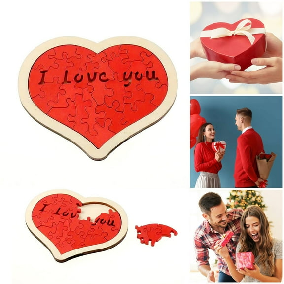 Valentine's Day Red Heart Shaped Wooden Jigsaw Puzzle Valentine's Day Heart Shaped Puzzle Valentine's Day Anniversary Unique Puzzle (I Love You Puzzle)