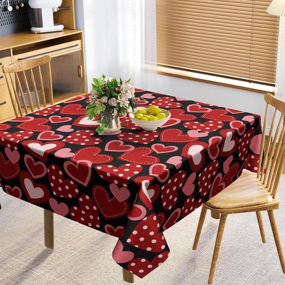 Valentine''s Day Red Heart Square Tablecloth Romantic Love Themed Table Cover or Kitchen Dining Decor 52 in Washable Classic Love Heart Wedding Table Cloth for Home Room Party Indoor Outdoor Decor