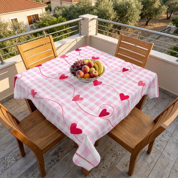 Valentine's Day Red Heart Table Cloth 54x54in, Waterproof Square Tablecloth Wipeable Tablecloths Pink White Plaid Background Table Covers for Dining Tables Party Indoor Outdoor