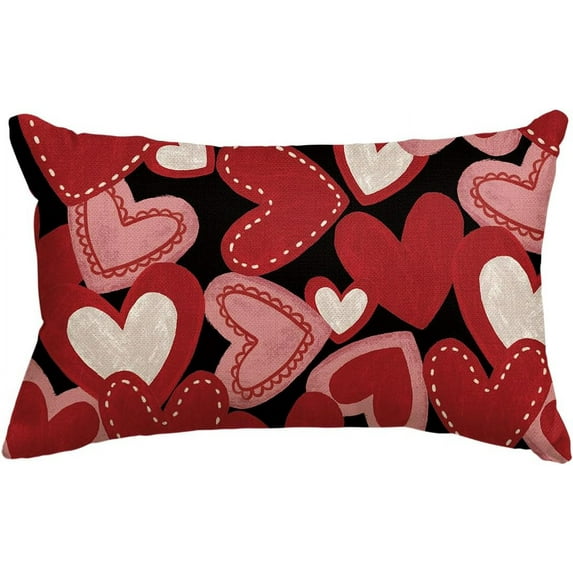 Valentine''s Day Red Heart Throw Pillow Cover, 12 x 20 Inch Anniversary Wedding Cushion Case Decoration for Sofa Couch