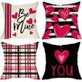 thumbnail image 1 of Valentine''s Day Red Hearts Decorative Throw Pillow Covers 18 x 18 Set of 4, Black Stripes Plaid Be Mine Love You Cushion Case Decor, Anniversary Wedding Holiday Home Decoration for Sofa Couch, 1 of 5