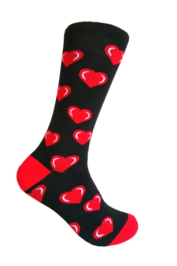 Valentine's Day Red Hearts Pattern Mid-calf Dress Casual Unisex Socks In Black with Red Color