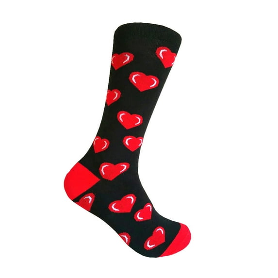 Valentine's Day Red Hearts Pattern Mid-calf Dress Casual Unisex Socks In Black with Red Color
