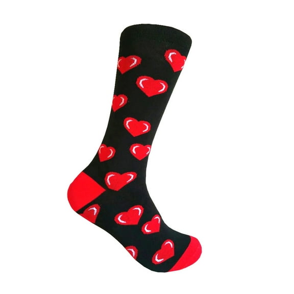 Valentine's Day Red Hearts Pattern Mid-calf Dress Casual Unisex Socks In Black with Red Color