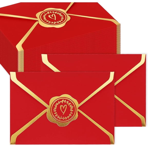 Valentine's Day Red Mini Gift Card Envelopes Bulk with Gold Border Invitation Sleeves for Mailing Sending Cards