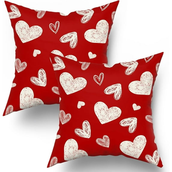 Valentine''s Day Red Pillow Covers 20X20 Inch White Love Hearts Valentines Day Pillow Cases Anniversary Valentines Day Decorative Holiday Throw Pillows Set of 2 Home Party Decor For Sofa Couch