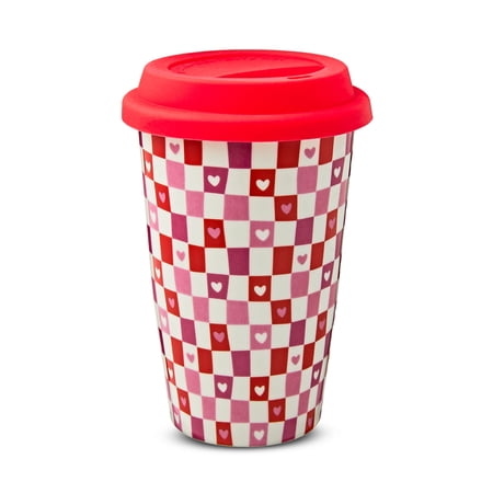 Valentine's Day Red & Pink Checkered Hearts Ceramic Tumbler, by Way To Celebrate