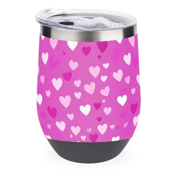 Valentine's Day Red Pink Love Heart 12oz Wine Tumbler with lid Stainless Steel Travel Mugs Double Wall Insulated Travel Coffee Cup Wine Glasses One size